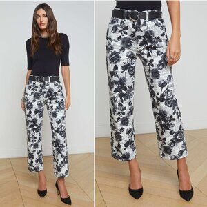 L'AGENCE June Rose Print Stovepipe Crop Jeans Pants Size 34 White Black NEW $295